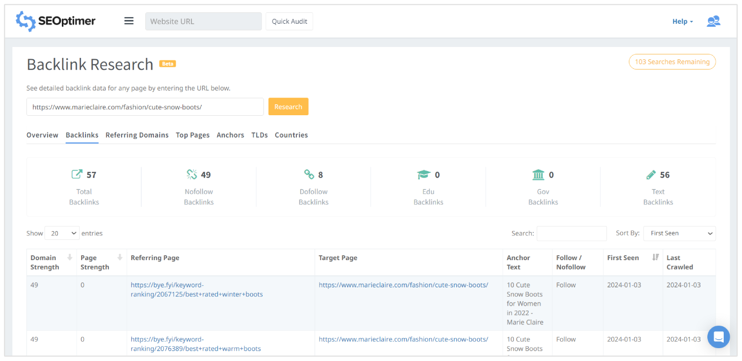 investigación de backlinks de moda